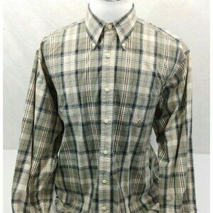 Nautica Plaid Cool Cotton Sailboat Logo L/S Button Down Casual Shirt Mens L